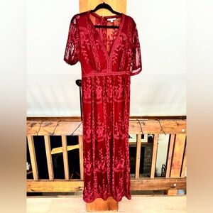 Baltic born red wine dress with lace, size large